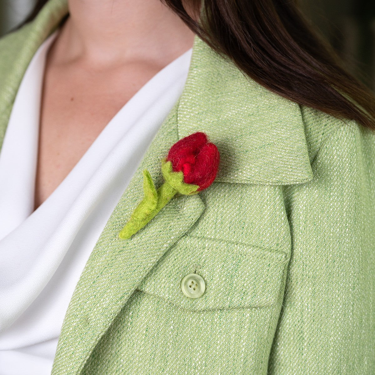 Vilten broche tulp robin