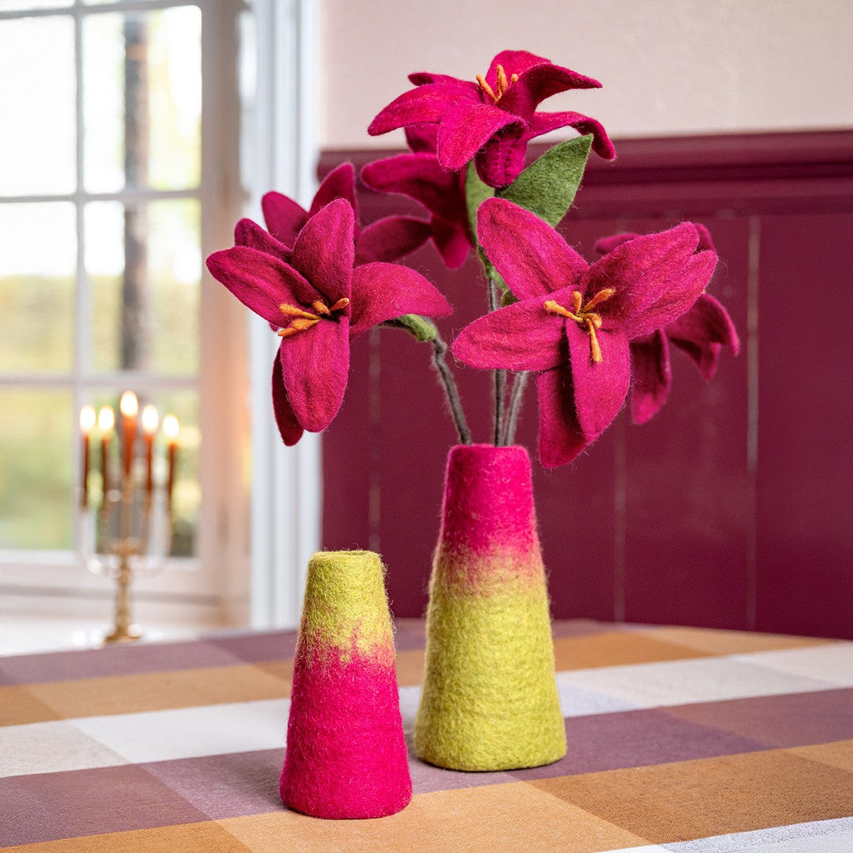 Vilten vaas burgundy-lichtgroen small