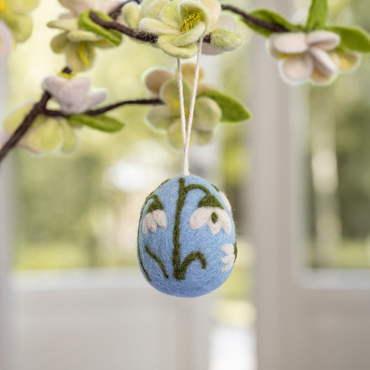 Ornament Egg Light Blue with Snowdrops