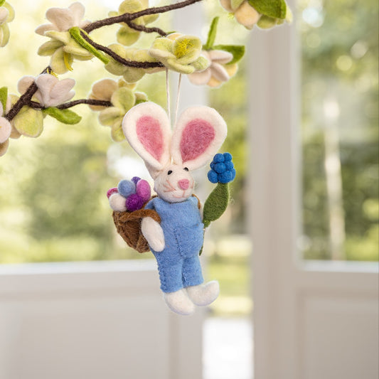 Ornament Rabbit with Basket Light Blue