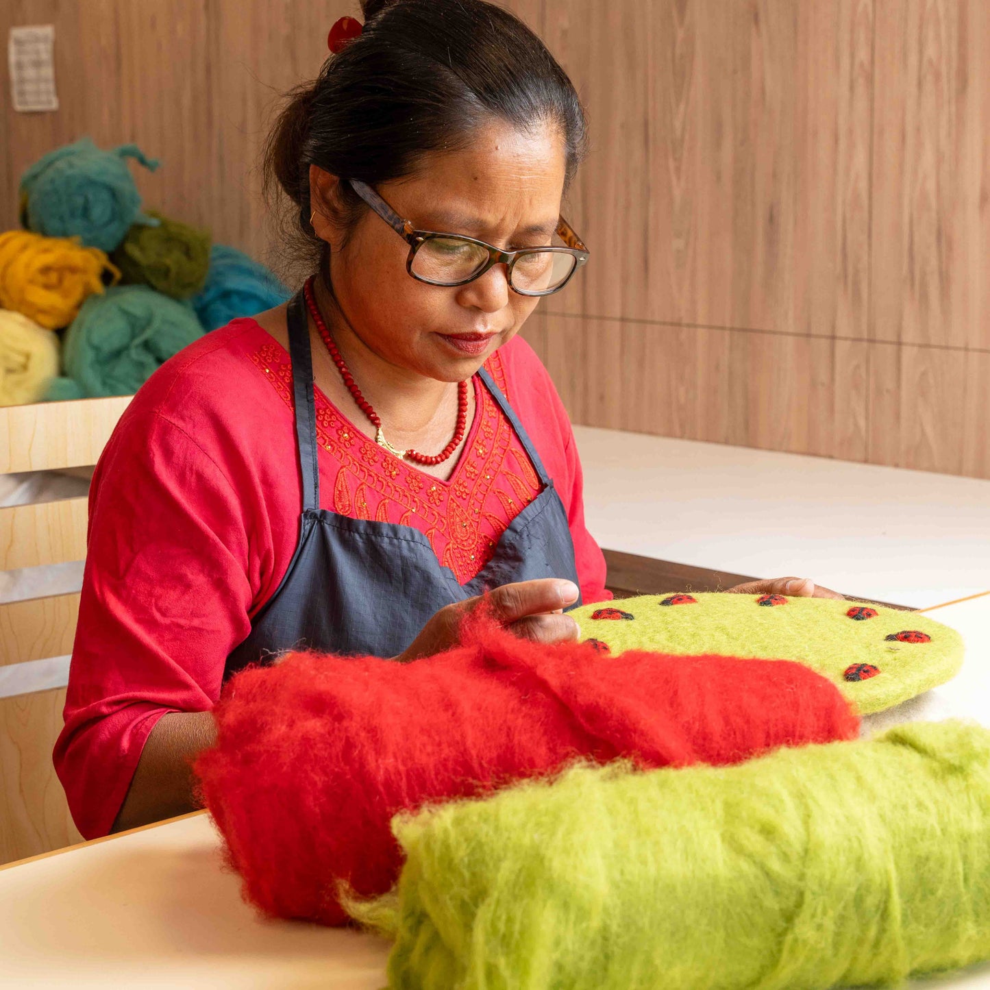 Onderzetter 35 cm Groen met Lieveheersbeestjes