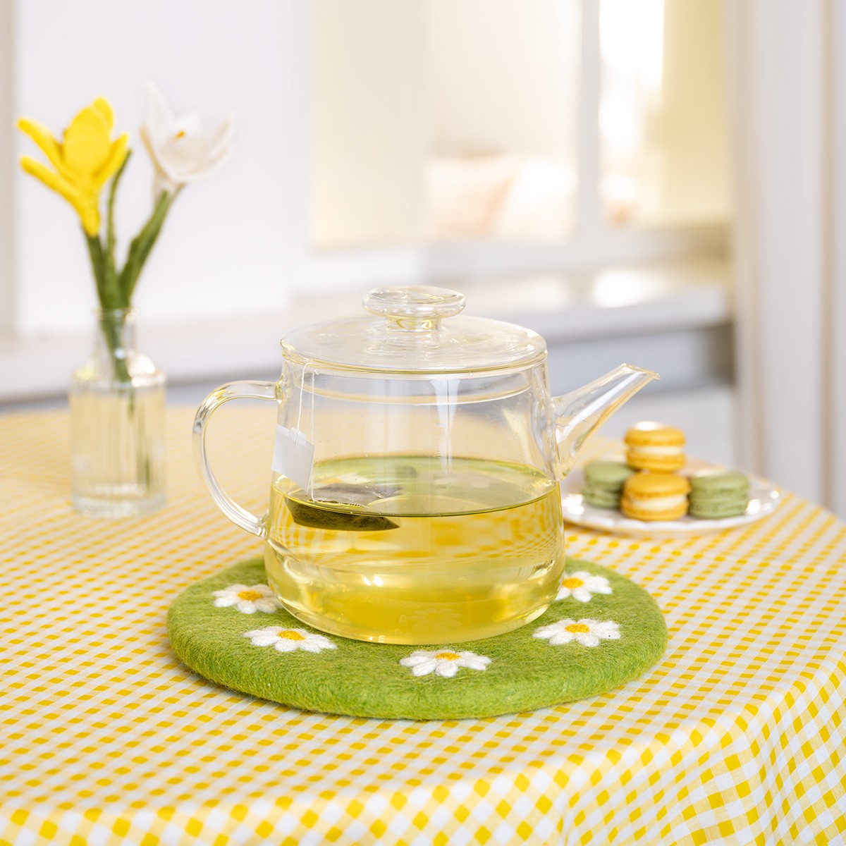 Onderzetter 25 cm Margrietjes Lichtgroen