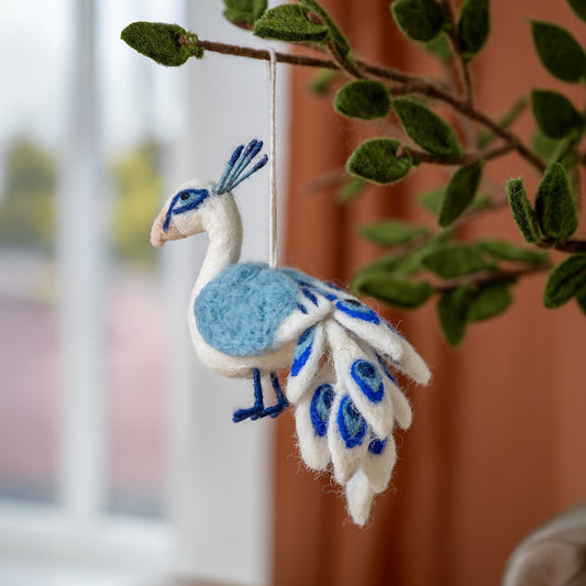 Vilten hanger pauw delfts blauw