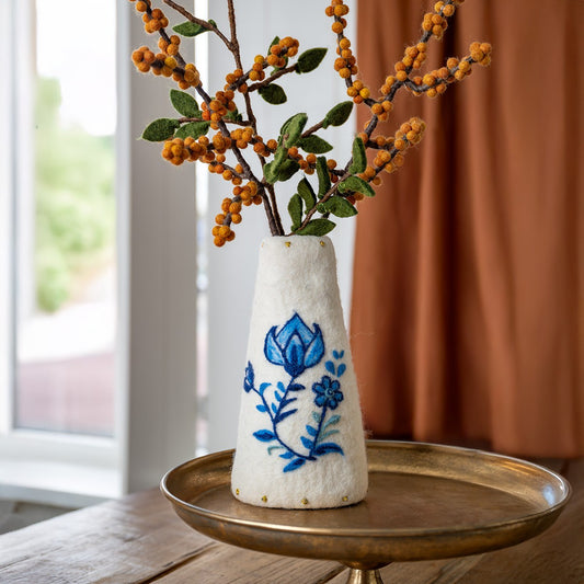 Vilten vaas delfts blauw met tulp medium