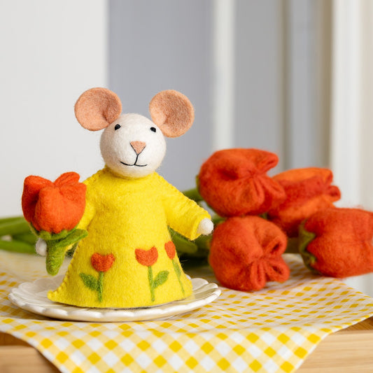 Decoratie Muis met Tulp Oranje