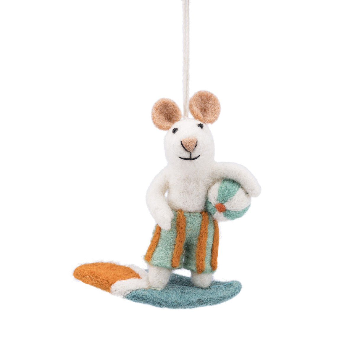 Detailfoto van vilten hanger muis surfboy turquoise