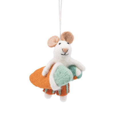 Detailfoto van vilten hanger muis surfboy oranje