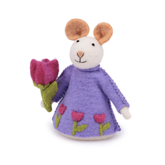 Decoratie Muis met Tulp Fuchsia