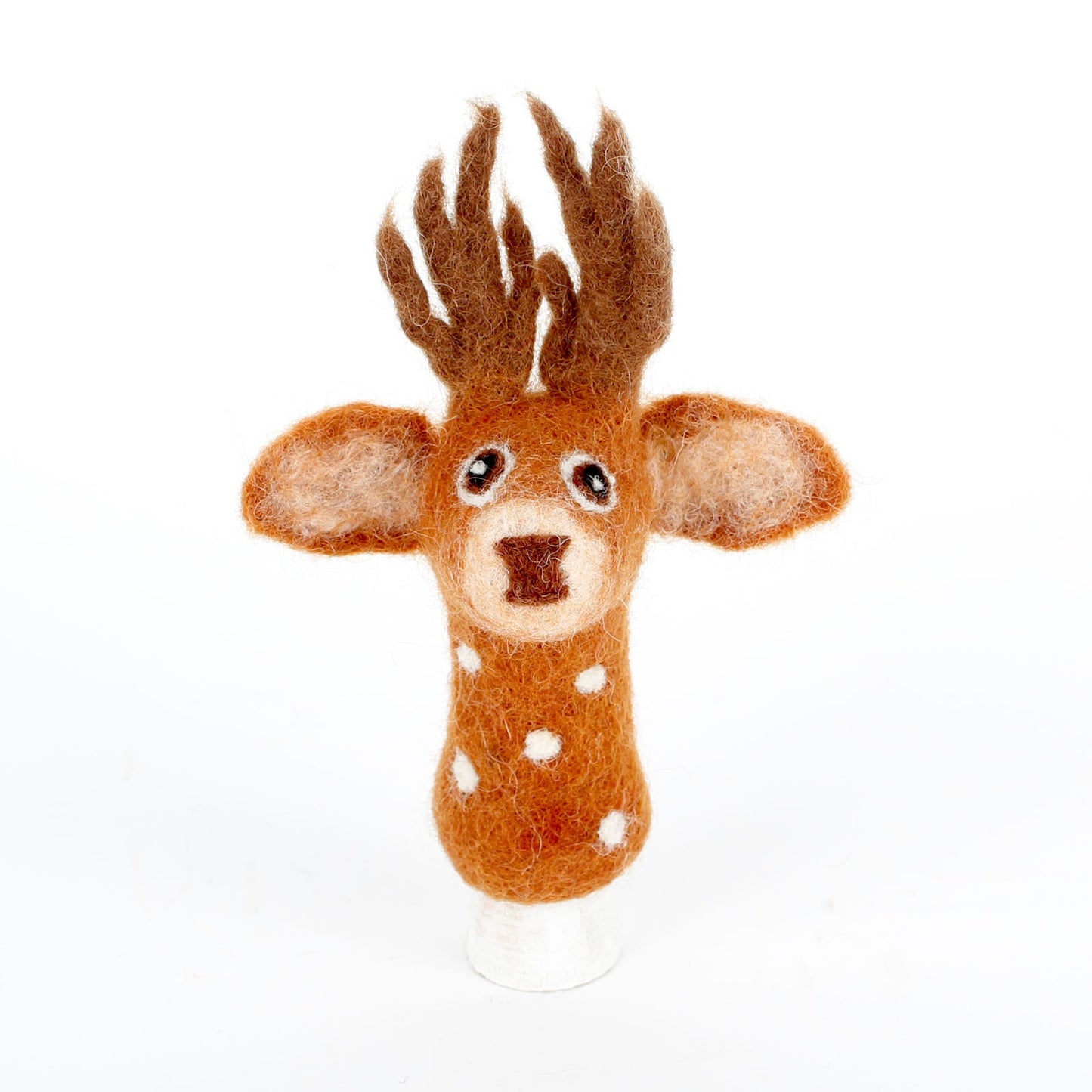 Detailfoto van vilten vingerpopje hert bruin 3d