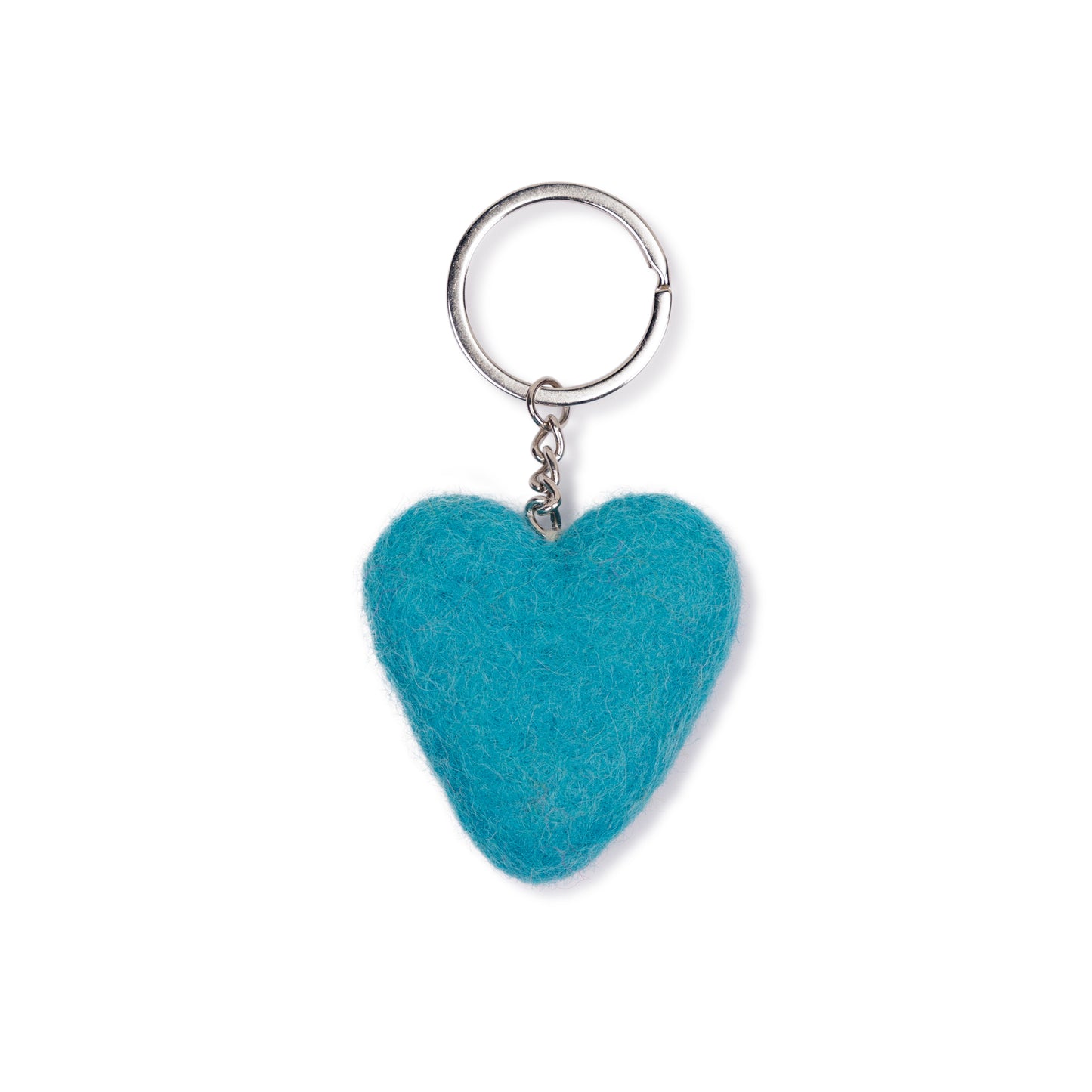 Detailfoto van vilten sleutelhanger hart turquoise