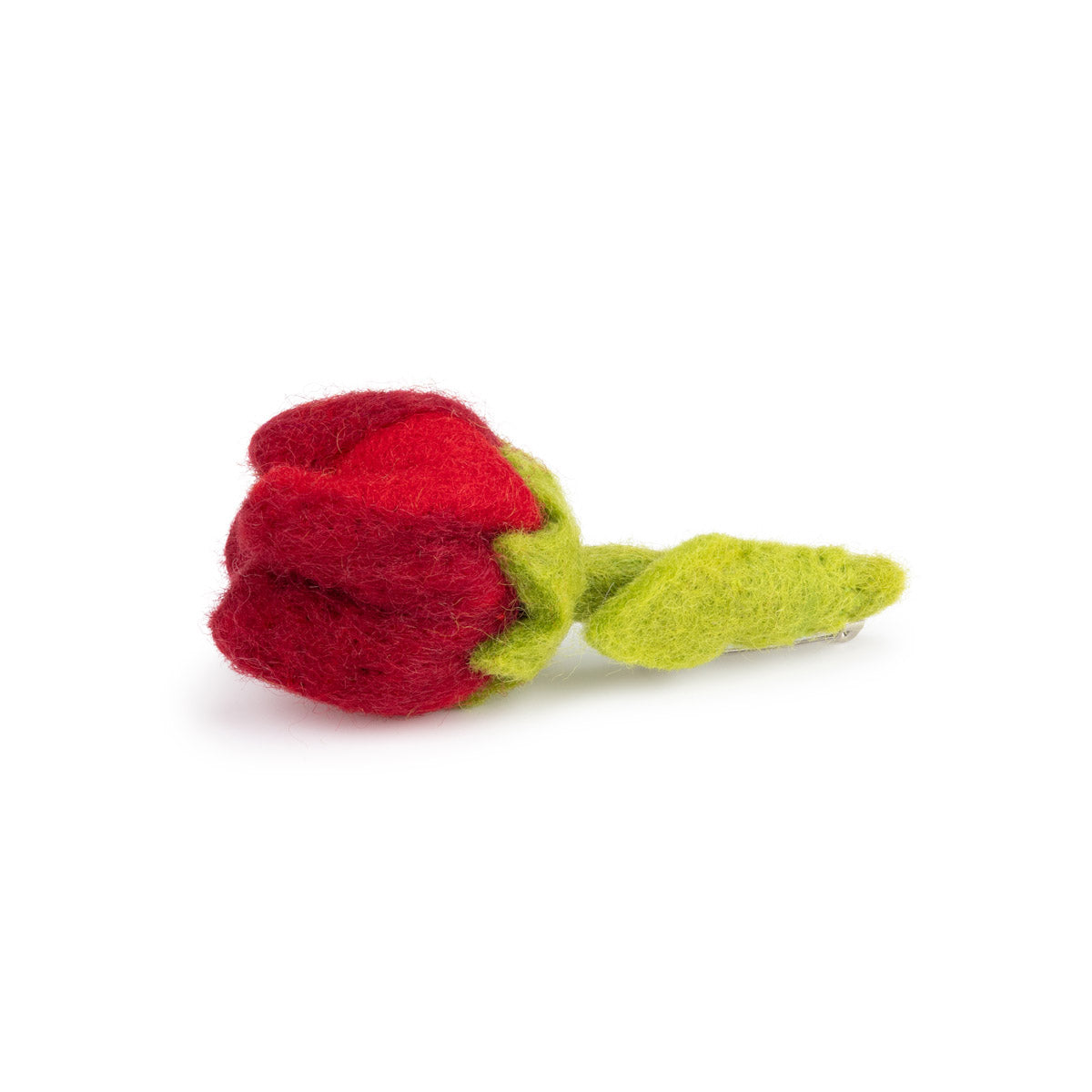 Detailfoto van vilten broche tulp robin