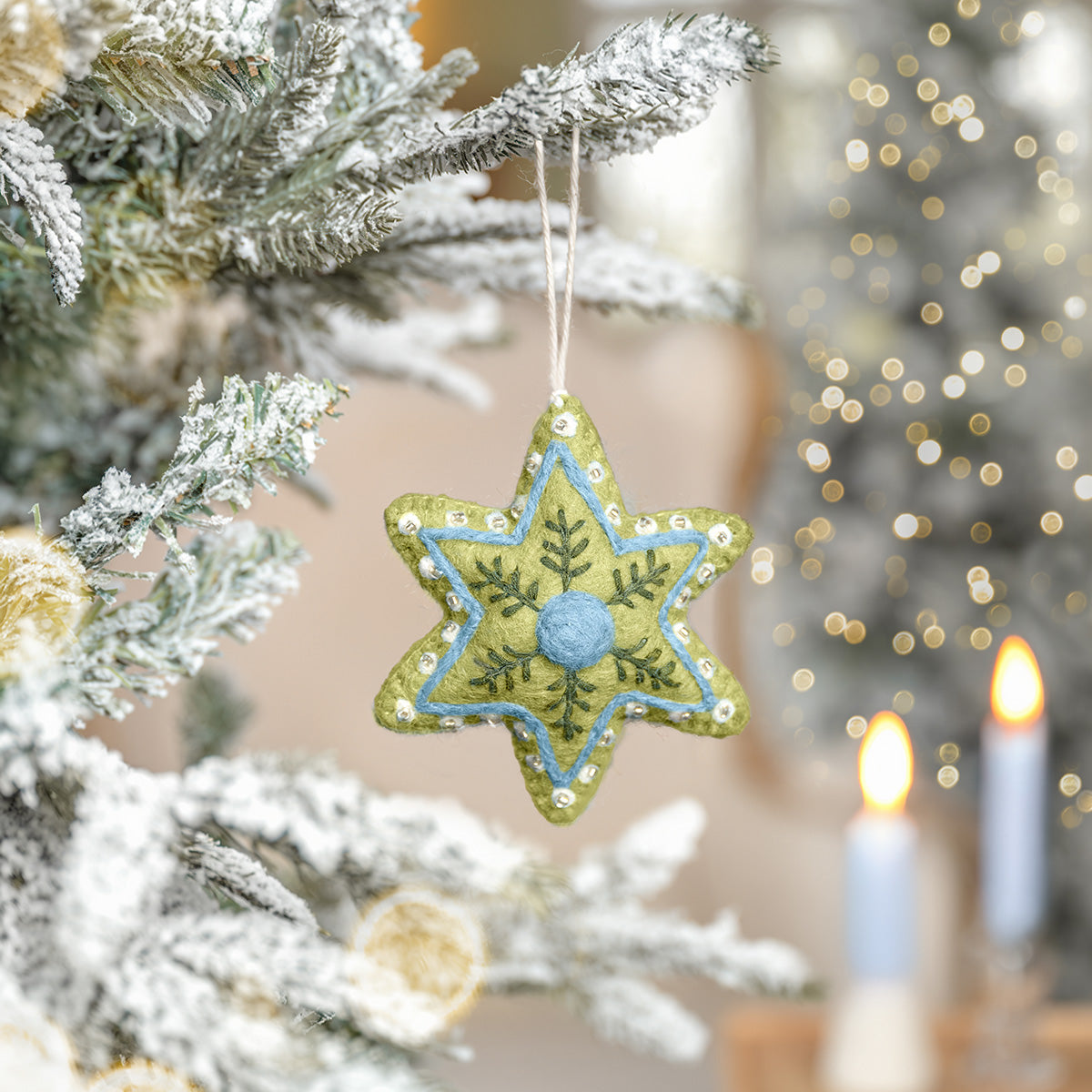 Hanger Ster Embroidery Lichtgroen-IJsblauw van vilt
