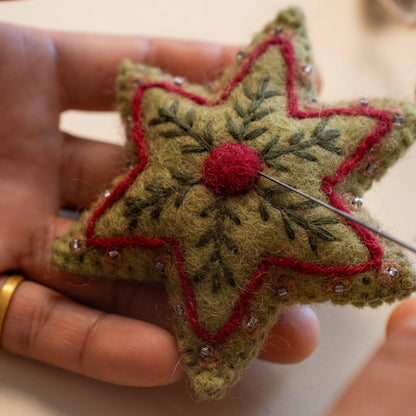 Hanger Ster Embroidery Lichtgroen Rood van vilt