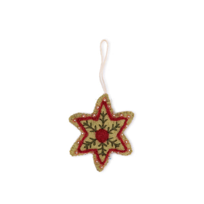 Detailfoto van vilten hanger ster embroidery lichtgroen rood