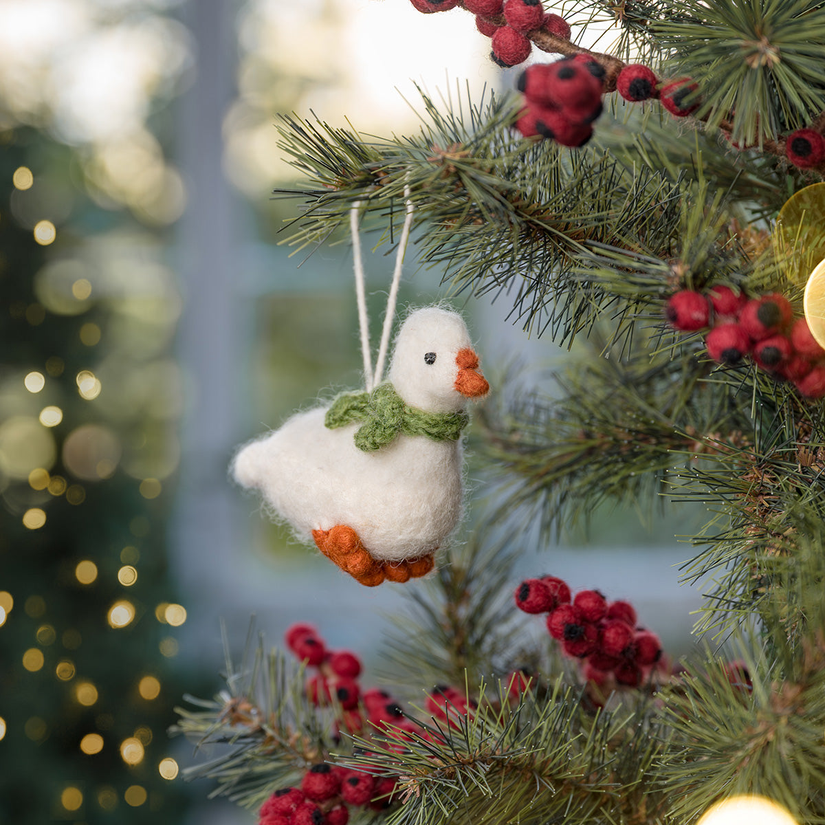 Vilten hanger gans met sjaal groen