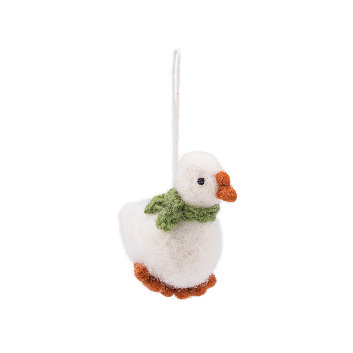 Detailfoto van vilten hanger gans met sjaal groen