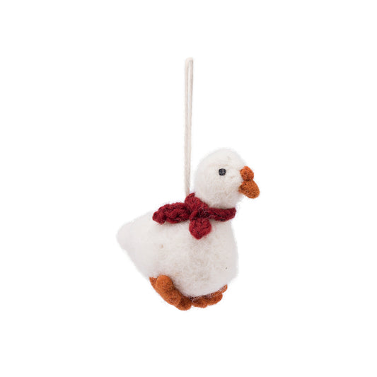 Detailfoto van vilten hanger gans met sjaal rood