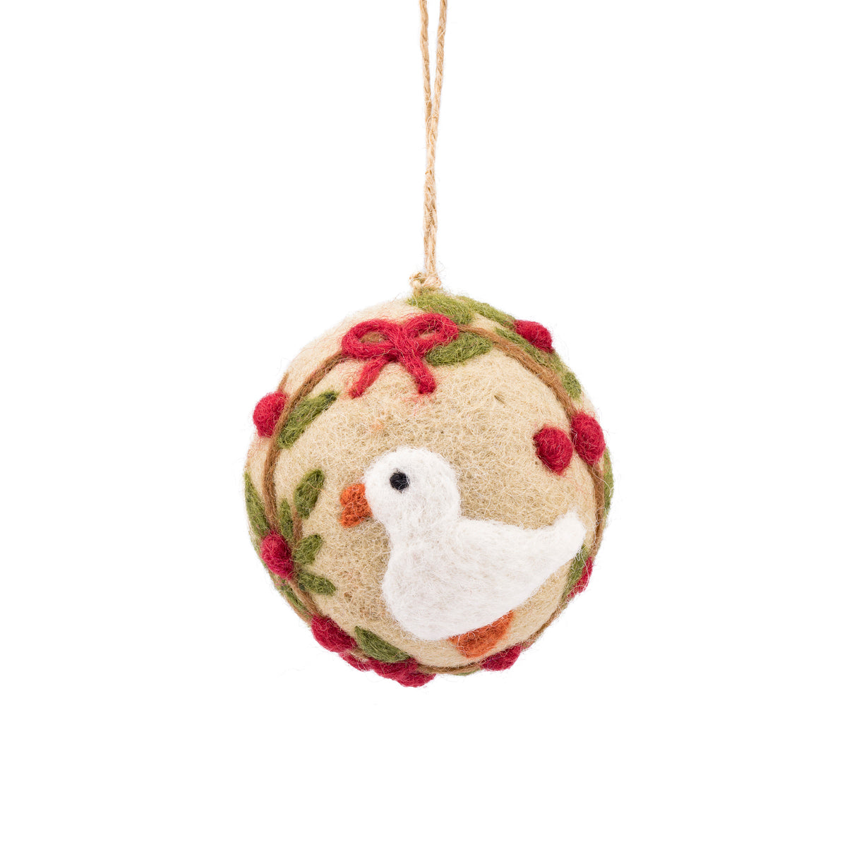 Detailfoto van vilten hanger bal english christmas gans