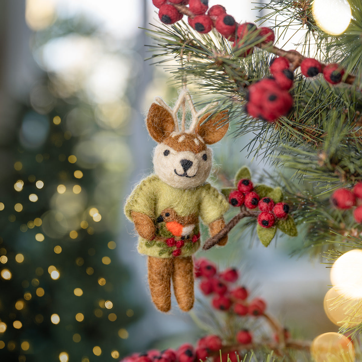 Vilten hanger hert english christmas lichtgroen
