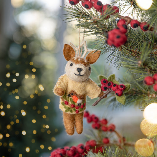 Vilten hanger hert english christmas beige