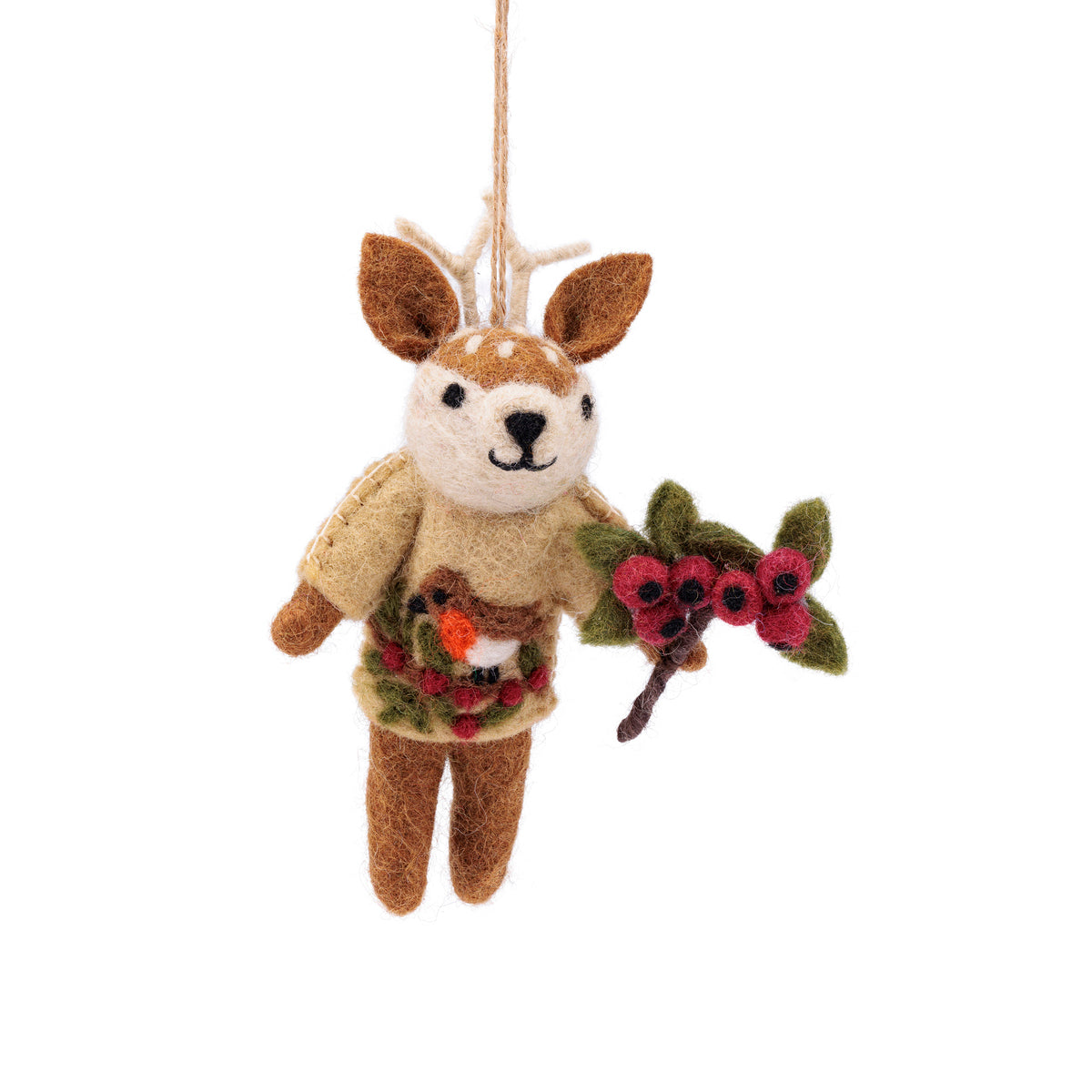 Detailfoto van vilten hanger hert english christmas beige