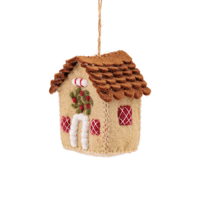 Detailfoto van vilten hanger huisje english christmas beige