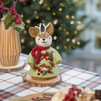 Vilten decoratie hert english christmas roodborstje