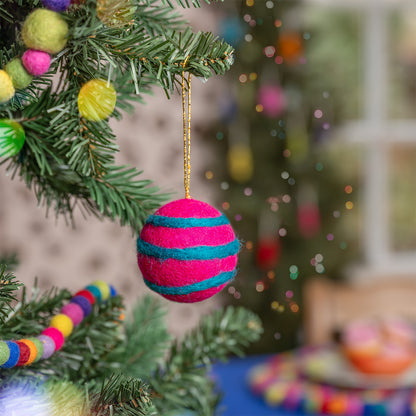Anhängerkugel gestreift Fuchsia Kitschmas
