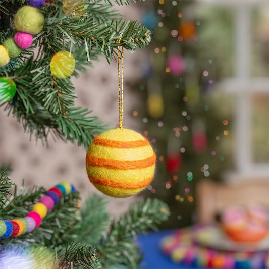 Anhängerkugel, gestreift, gelb, Kitschmas