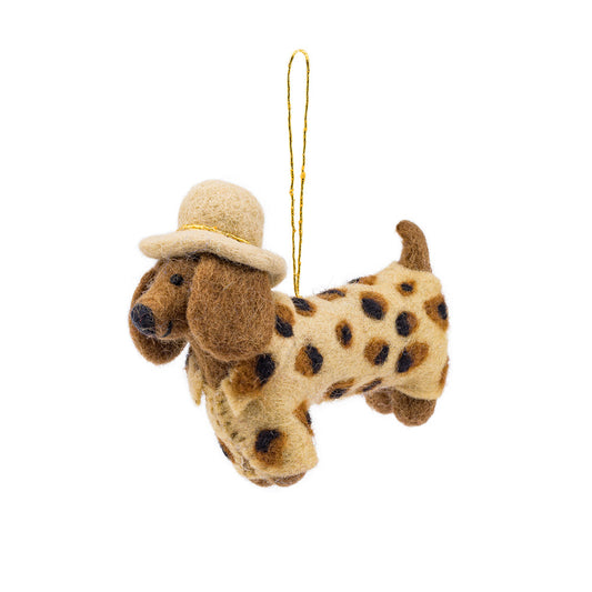 Vilten hanger teckel panter beige