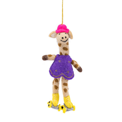 Giraffe on Roller Skates Purple Pendant