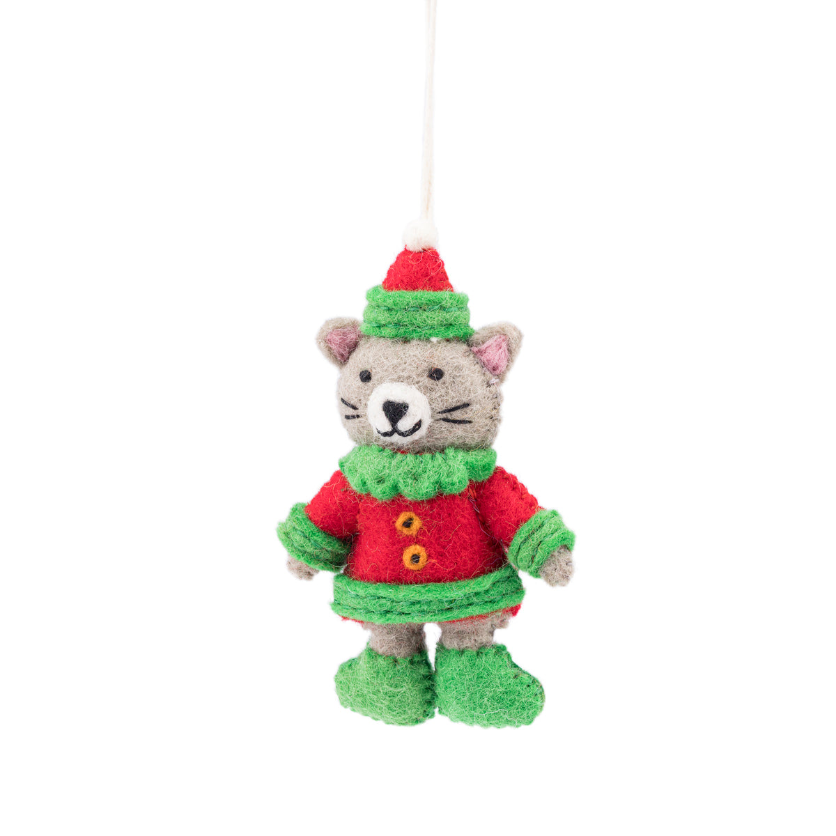 Detailfoto van vilten hanger kat elf jolly christmas