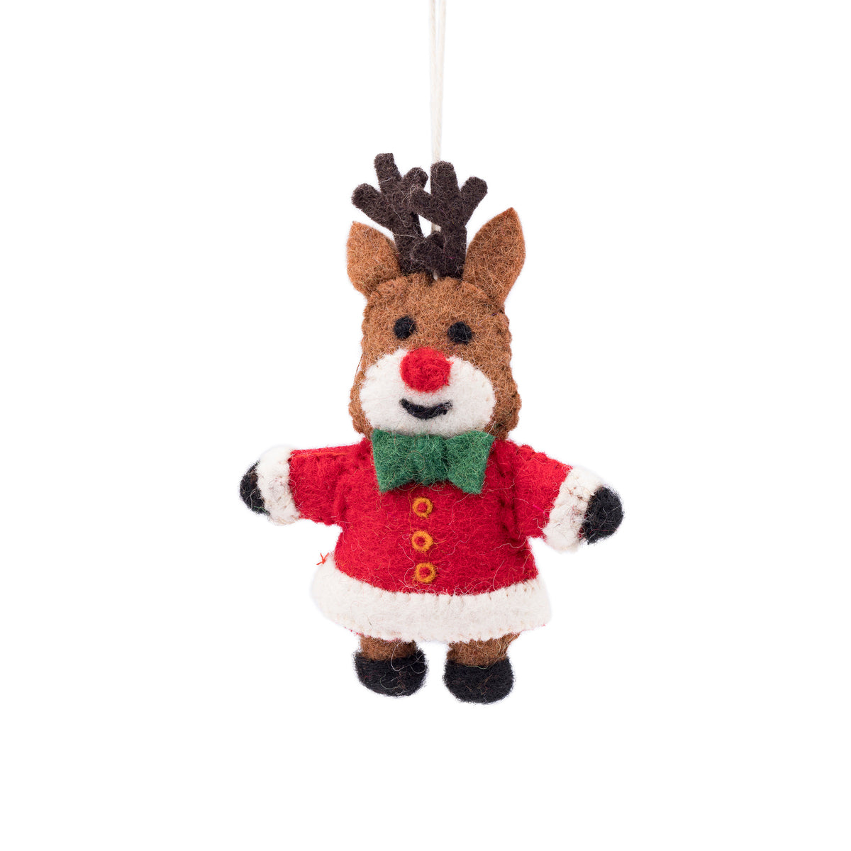 Detailfoto van vilten hanger rendier kerstman jolly christmas