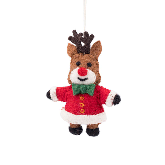 Detailfoto van vilten hanger rendier kerstman jolly christmas