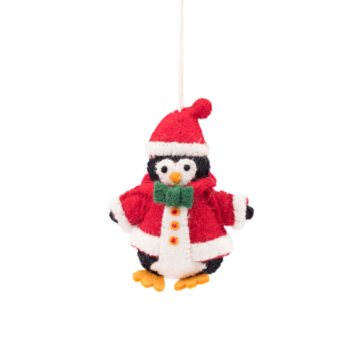 Detailfoto van vilten hanger pinguin kerstman jolly christmas