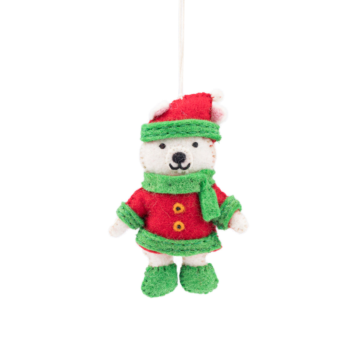 Detailfoto van vilten hanger ijsbeer kerstman jolly christmas