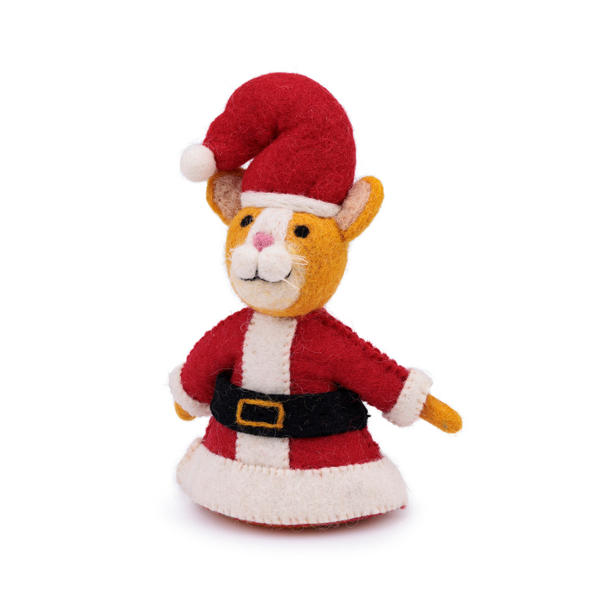 Detailfoto van vilten decoratie kat kerstman