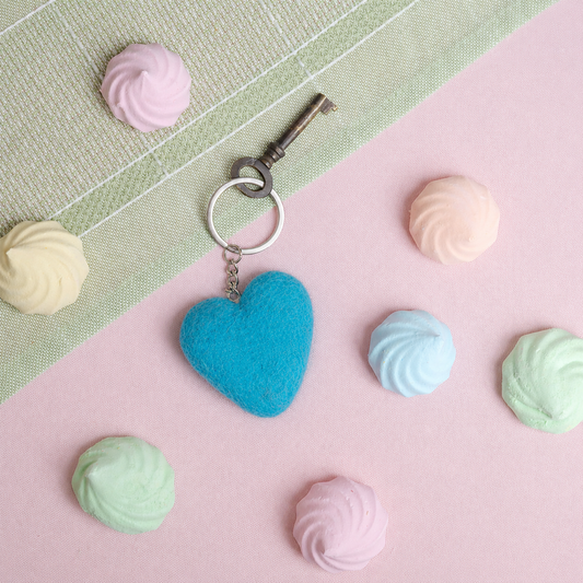 Vilten sleutelhanger hart turquoise