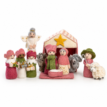Weihnachtskrippe mit Alpenveilchen – Altrosa
