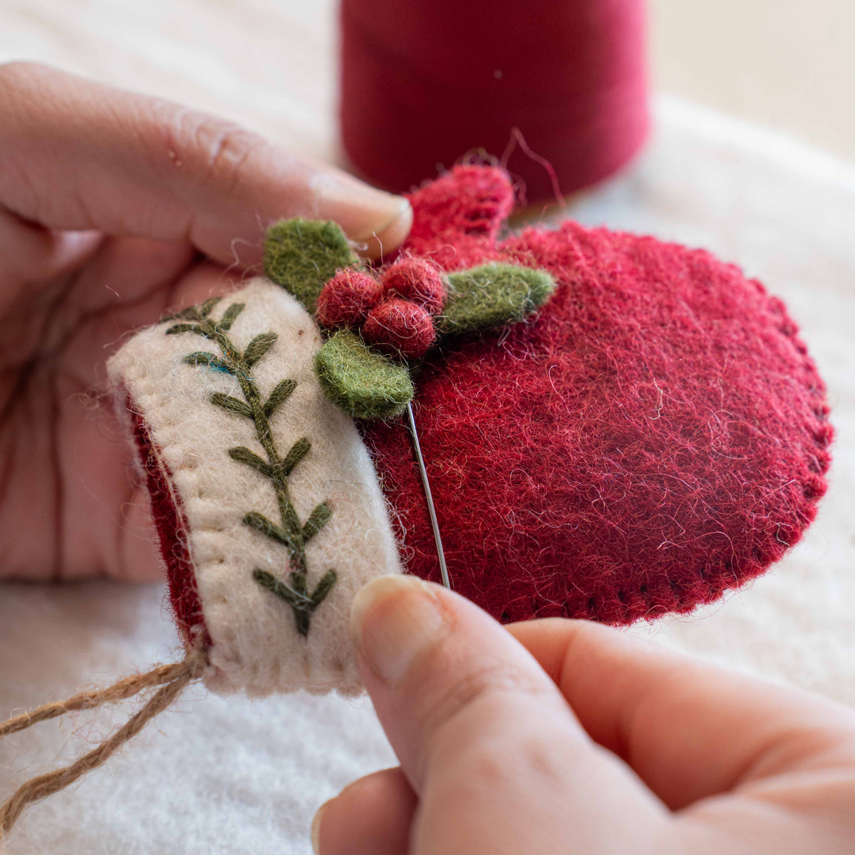 Pendant Mitten with Holly Berry Red