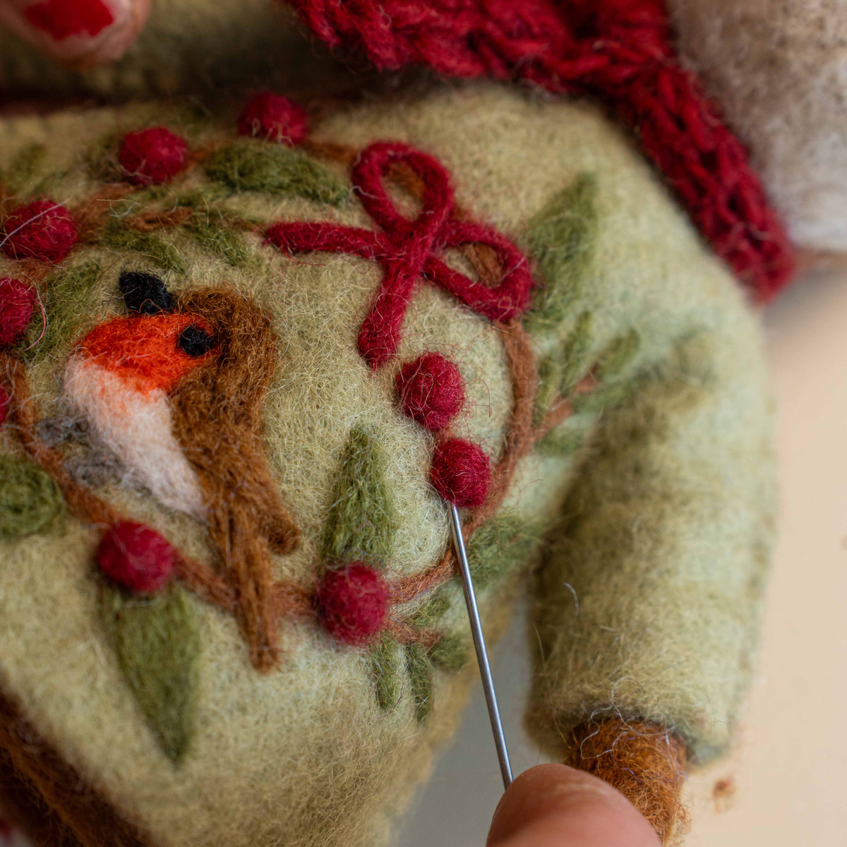 Decoratie Hert English Christmas Roodborstje van vilt